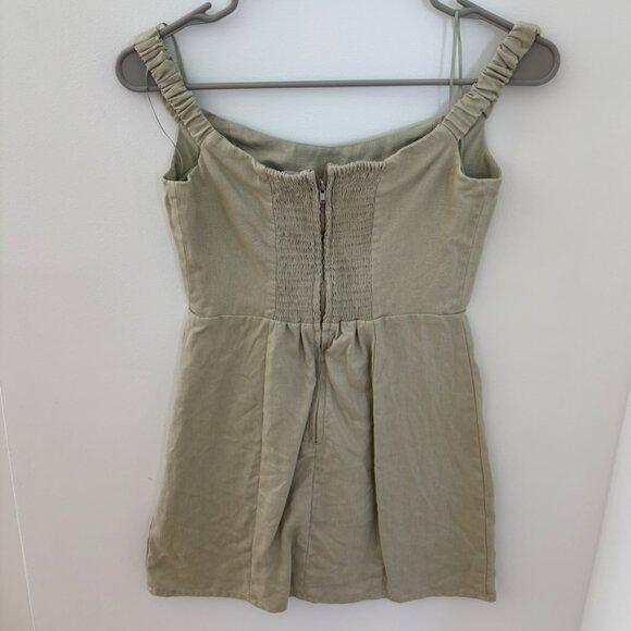 Reformation Dress Sawyer Linen Off-Shoulder Mini Green Dried Herbs - Picture 4 of 4